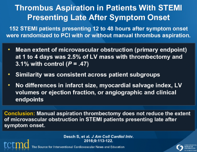 Thrombus Aspiration in Patients With STEMI Presenting Late After Symptom Onset