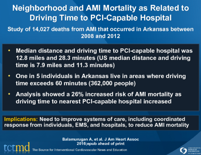 Neighborhood and AMI Mortality as Related to Driving Time to PCI-Capable Hospital