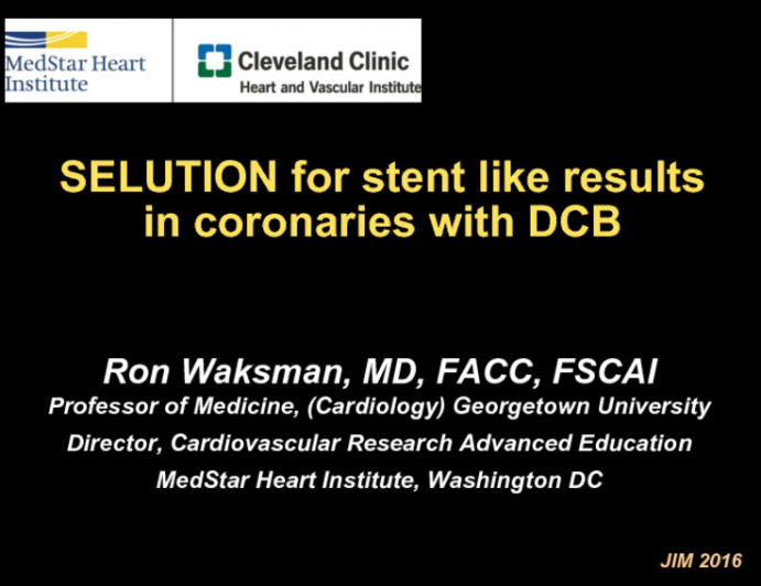 SELUTION for stent like results in coronaries with DCB