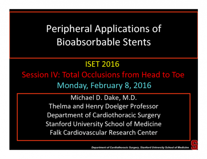 Peripheral Applications of Bioabsorbable Stents