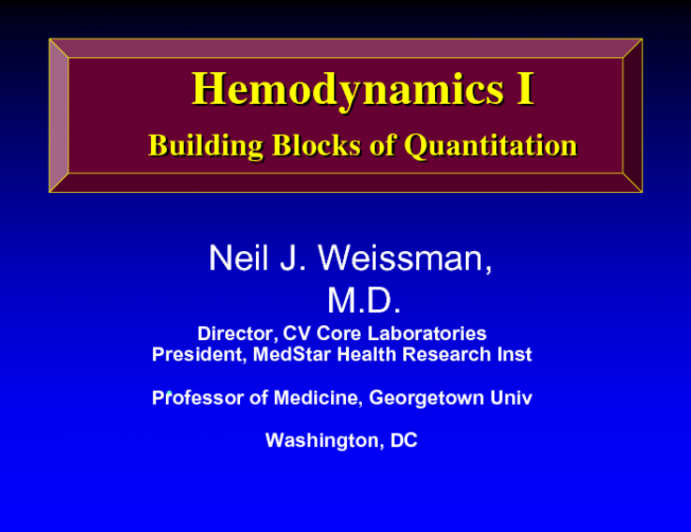 Hemodynamics I Building Blocks of Quantitation