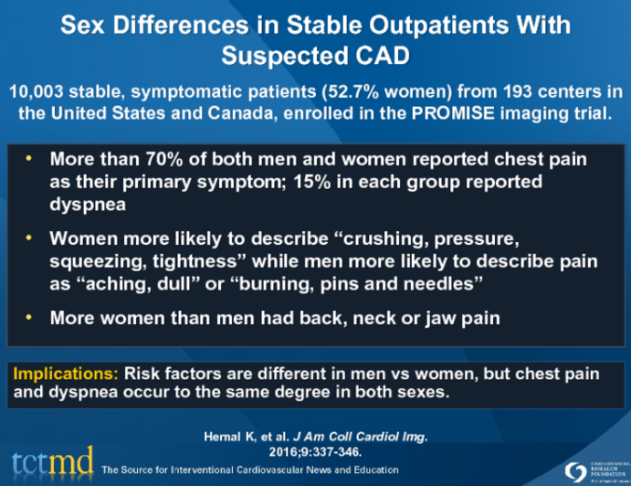 Sex Differences in Stable Outpatients With Suspected CAD