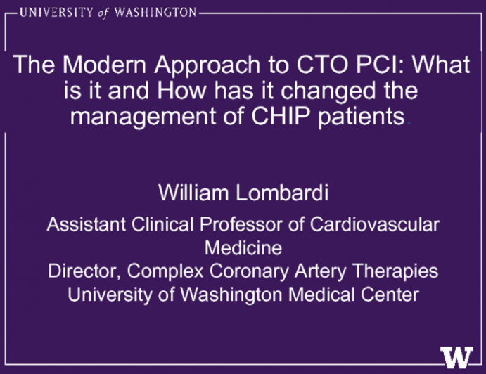 The Modern Approach to CTO PCI: What is it and How has it changed the management of CHIP patients
