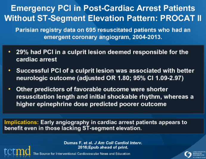Emergency PCI in Post-Cardiac Arrest Patients Without ST-Segment Elevation Pattern: PROCAT II