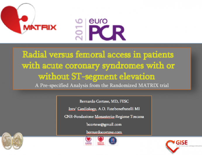 Radial versus femoral access in patients with acute coronary syndromes with or without ST-segment elevation