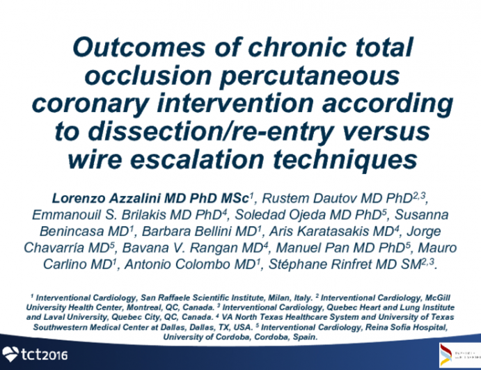 Outcomes of Chronic Total Occlusion Percutaneous Coronary Intervention According to Dissection/Re-entry vs Wire Escalation Techniques