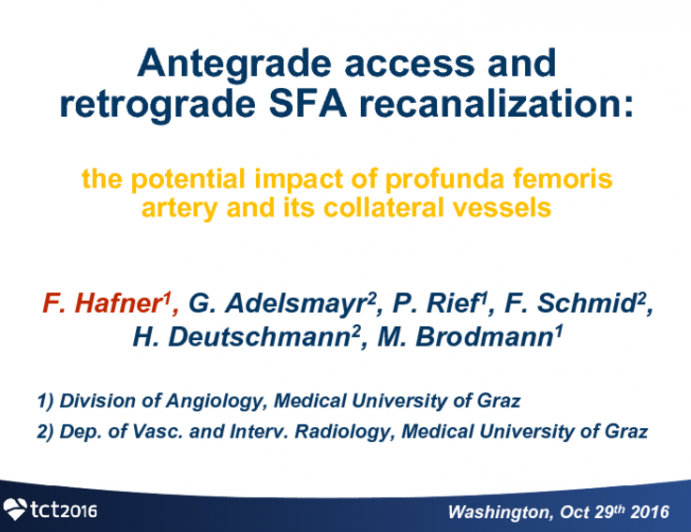 TCT 1423: Antegrade Access and Retrograde SFA Recanalization: the Potential Impact of Profunda Femoris Artery and Its Collateral Vessels