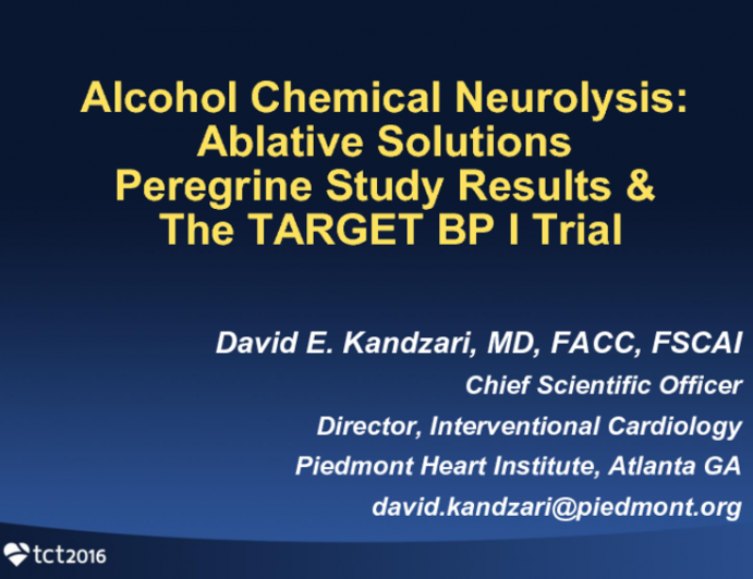 Alcohol Chemical Neurolysis (Ablative Solutions): Peregrine Results and the Sham-controlled TARGET BP I Trial