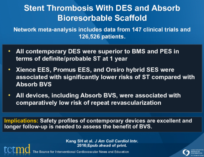 Stent Thrombosis With DES and Absorb Bioresorbable Scaffold