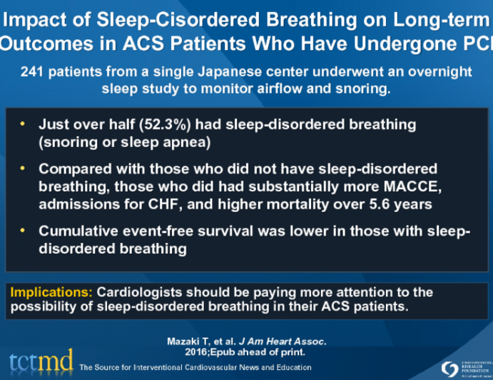 Impact of Sleep-Cisordered Breathing on Long-term Outcomes in ACS Patients Who Have Undergone PCI