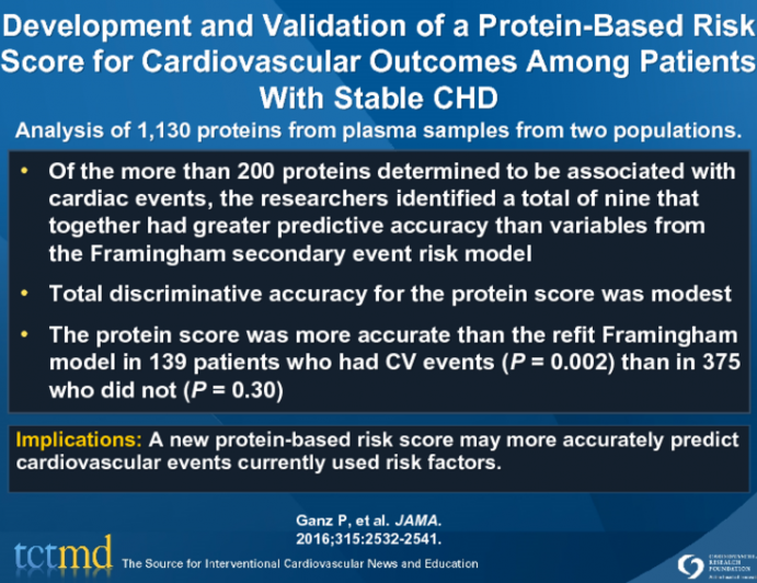 Development and Validation of a Protein-Based Risk Score for Cardiovascular Outcomes Among Patients With Stable CHD