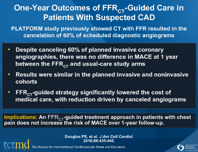 One-Year Outcomes of FFRCT-Guided Care in Patients With Suspected CAD