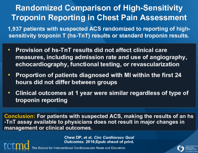 Randomized Comparison of High-Sensitivity Troponin Reporting in Chest Pain Assessment