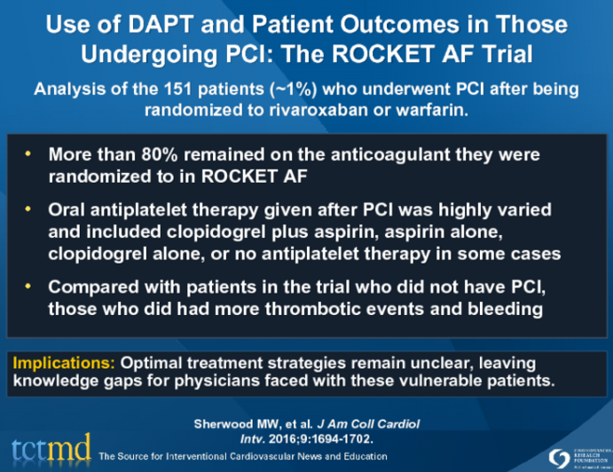 Use of DAPT and Patient Outcomes in Those Undergoing PCI: The ROCKET AF Trial