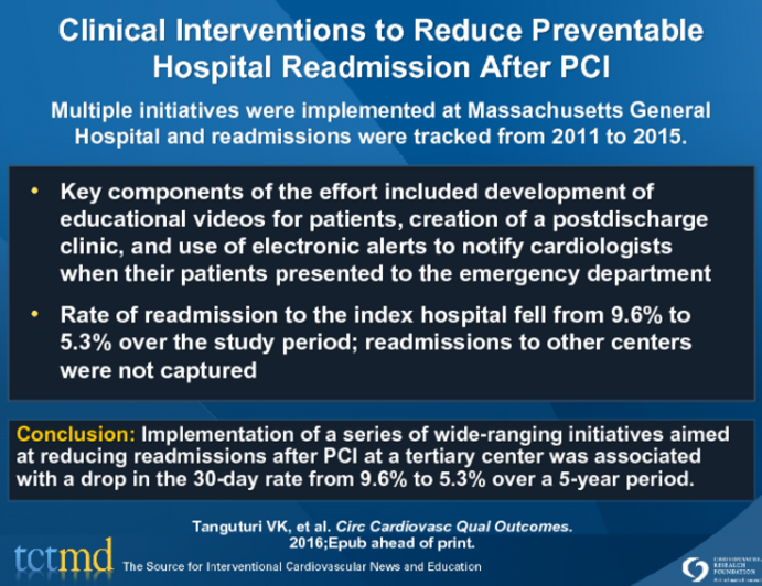 Clinical Interventions to Reduce PreventableHospital Readmission After PCI