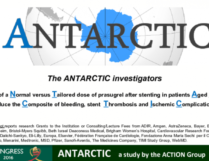 ANTARCTIC: Assessment of a Normal vs Tailored Dose of Prasugrel After Stenting in 75 yo Patients to Reduce the Composite of Bleeding, Stent Thrombosis and Ischemic Complications