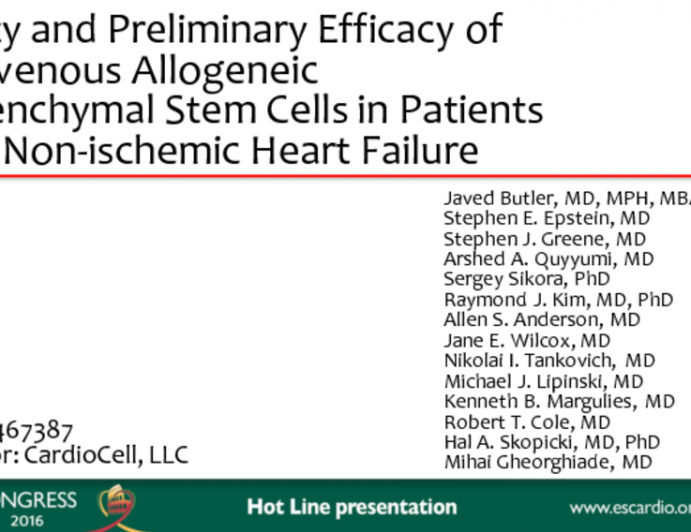 Safety and Preliminary Efficacy of Intravenous Allogeneic Mesenchymal Stem Cells in Patients With Non-ischemic Heart Failure