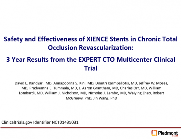 Three Year Outcomes From the EXPERT CTO Trial