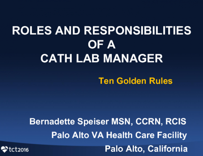 The Role and Responsibilities of the Cath Lab Manager