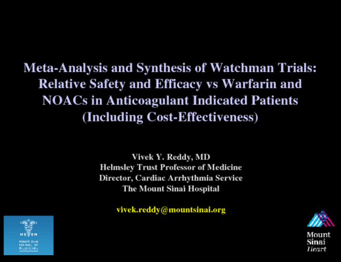 Meta-analysis and Synthesis of Watchman Trials: Relative Safety and Efficacy vs Warfarin and NOACs in Anticoagulant Indicated Patients (Including Cost-effectiveness)