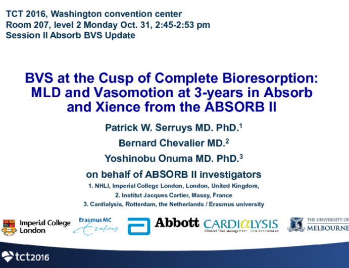 BVS at the Cusp of Complete Bioresorption: MLD and Vasomotion at 3-years in Absorb and Xience from the ABSORB II trial