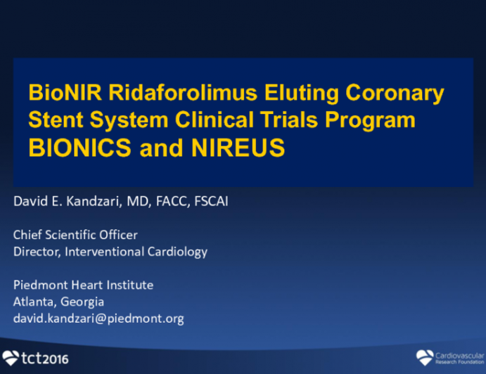 The Newest Durable Polymer-Based DES: BioNir and Outcomes From Nireus Phase II and Bionics Pivotal Trials