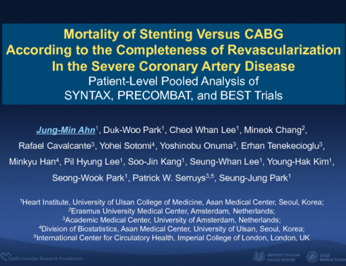 Mortality of Stenting vs Bypass Surgery According to Completeness of Revascularization in Severe Coronary Artery Disease: Patient-Level Pooled Analysis of SYNTAX, PRECOMBAT, and BEST Trials
