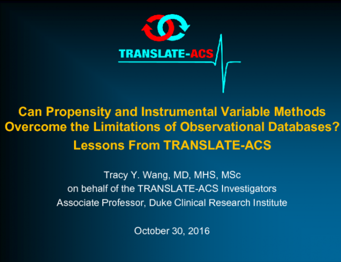 Can Propensity and Instrumental Variable Methods Overcome the Limitations of Observational Databases: Lessons From TRANSLATE-ACS