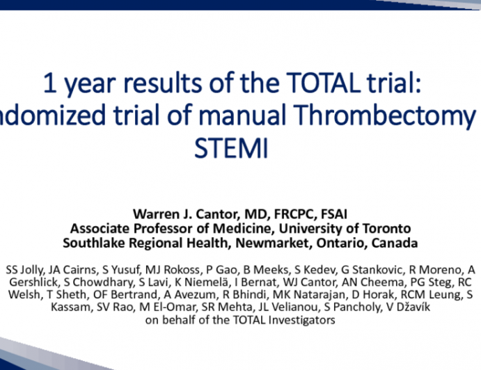 Trial #5 - The Essentials of … TOTAL - One-Year Outcomes of Aspiration in STEMI