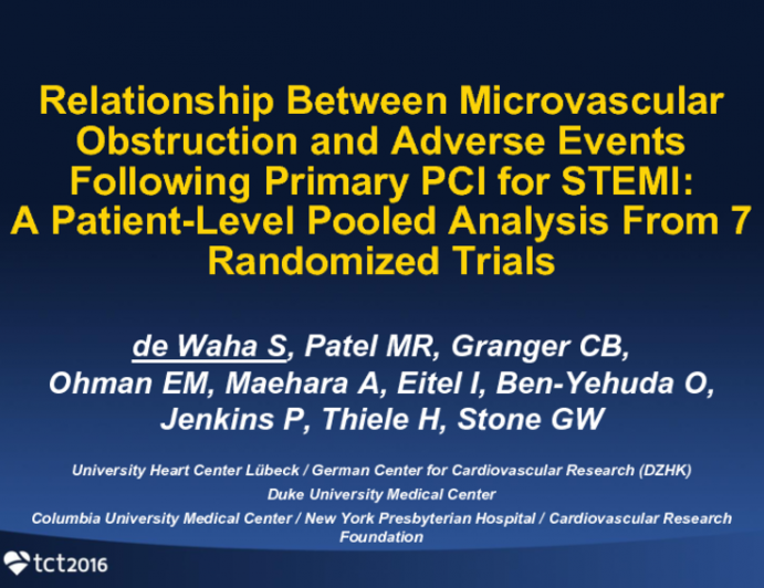 TCT 1: Microvascular Obstruction Is Independently Associated With Adverse Events Following Primary PCI for STEMI: A Patient-Level Pooled Analysis From 7 Randomized Trials