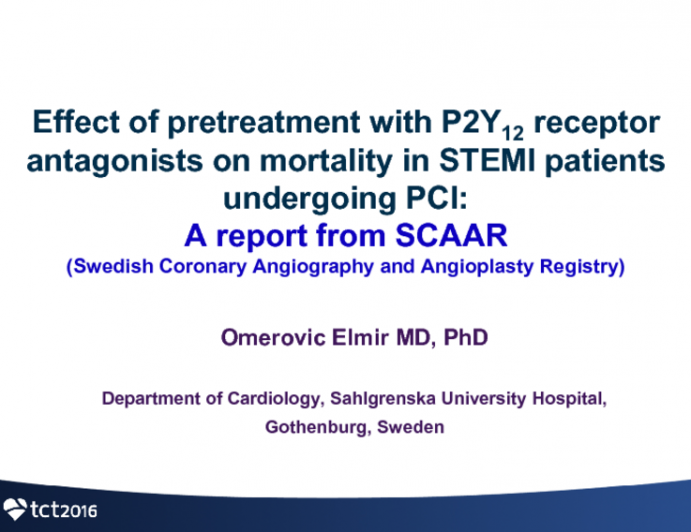 TCT 3: Pretreatment With P2Y12 Receptor Antagonists Is Not Associated With Improved Patency of Infarct Related-Artery in STEMI – A Report from SCAAR