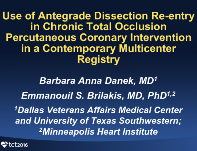 TCT 15: Use of Antegrade Dissection Reentry in Coronary Chronic Total Occlusion Percutaneous Coronary Intervention in a Contemporary Multicenter Registry