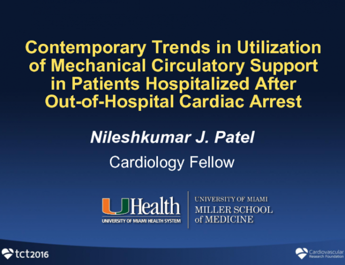 TCT 23: Contemporary Trends in Utilization of Mechanical Circulatory Support in Patients Hospitalized After Out-of-Hospital Cardiac Arrest