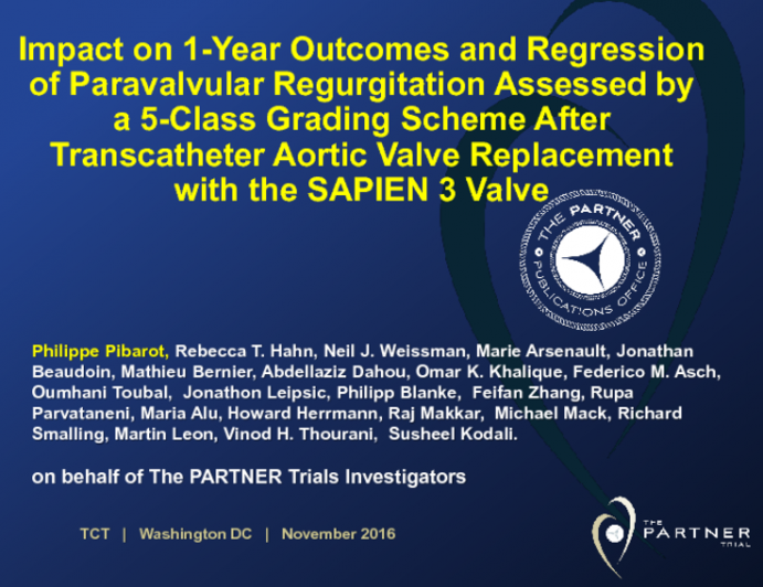 TCT 38: Paravalvular Regurgitation Regression and Impact on One-Year Outcomes After Transcatheter Aortic Valve Replacement With the SAPIEN 3 Transcatheter Valve