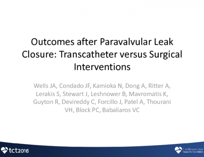 TCT 43: Outcomes After Paravalvular Leak Closure: Percutaneous Versus Surgical Approaches