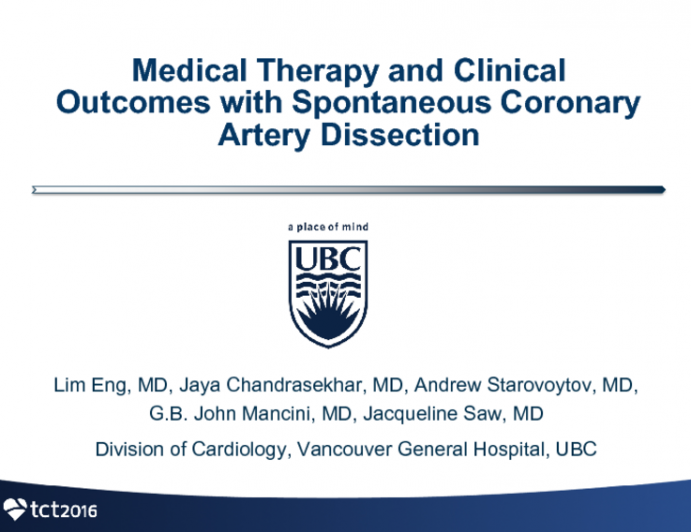 TCT 48: Medical Therapy and Clinical Outcomes With Spontaneous Coronary Artery Dissection