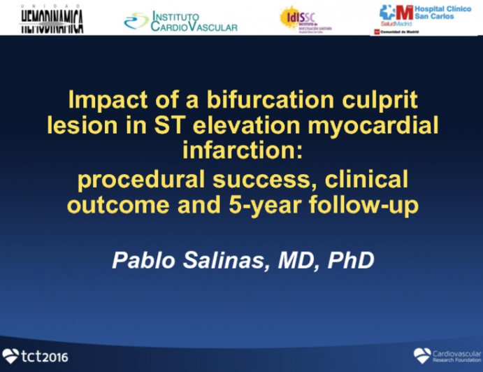 TCT 50: Impact of a Bifurcation Culprit Lesion in ST Elevation Myocardial Infarction: Procedural Success, Clinical Outcome, and Five-Year Follow-up