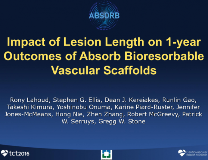 TCT 57: Impact of Lesion Length on One-Year Outcomes of Absorb Bioresorbable Vascular Scaffolds