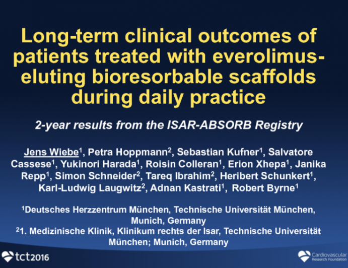 TCT 58: Long-term Clinical Outcomes of Patients Treated With Everolimus-Eluting Bioresorbable Scaffolds During Daily Practice – Two-Year Results From the ISAR-ABSORB Registry