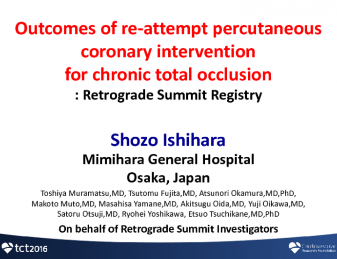 TCT 62: Outcomes of Reattempt Percutaneous Coronary Intervention for Chronic Total Occlusion: Two-year Data From Retrograde Summit Registry