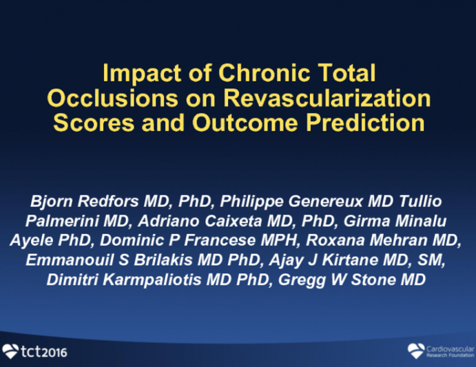 TCT 63: Impact of Chronic Total Occlusions on Revascularization Scores and Outcome Prediction