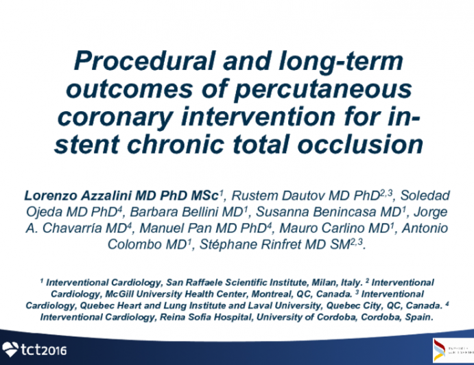 TCT 64: Percutaneous Coronary Intervention for In-Stent Chronic Total Occlusion: Procedural and Long-term Outcomes