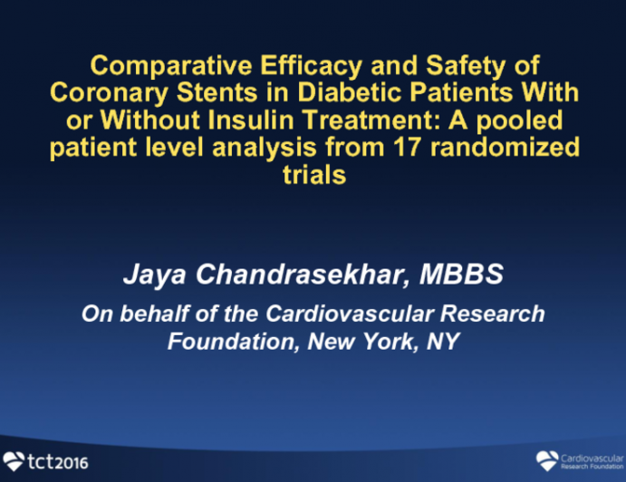 TCT 65: Comparative Efficacy and Safety of Coronary Stents in Diabetic Patients With and Without Insulin Treatment: A Pooled Patient Level Analysis From 17 Randomized Trials