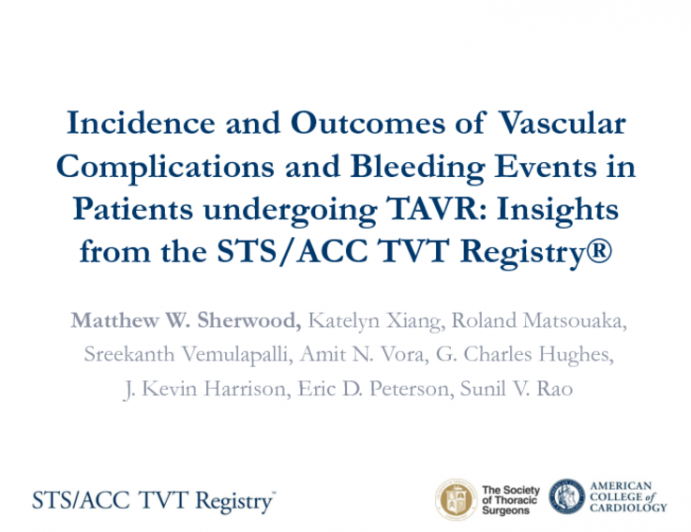 TCT 78: Incidence and Outcomes of Vascular Complications and Bleeding Events in Patients Undergoing TAVR in Contemporary U.S. Practice: Insights From the STS/ACC TVT Registry®