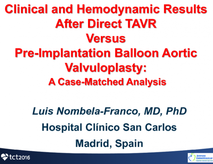 TCT 81: Clinical and Hemodynamic Results After Direct Transcatheter Aortic Valve Replacement Versus Pre-Implantation Balloon Aortic Valvuloplasty. A Case-Matched Analysis