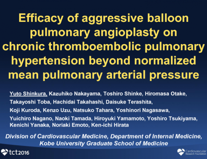 TCT 91: Efficacy of Aggressive Balloon Pulmonary Angioplasty on Chronic Thromboembolic Pulmonary Hypertension Beyond Normalized Mean Pulmonary Arterial Pressure