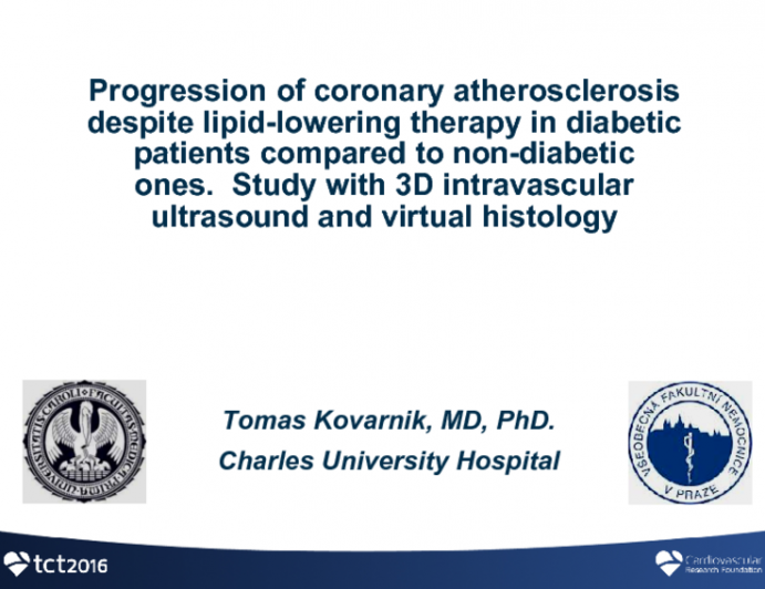 TCT 96: Progression of Coronary Atherosclerosis Despite Lipid-Lowering Therapy in Diabetic Patients Compared to Non-Diabetic Ones. Study With 3D Intravascular Ultrasound and Virtual Histology