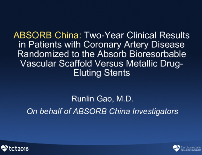 ABSORB China: Two-Year Clinical Outcomes From a Prospective, Randomized Trial of an Everolimus-Eluting Bioresorbable Vascular Scaffold vs an Everolimus-Eluting Metallic Stent in Patients With Coronary Artery Disease