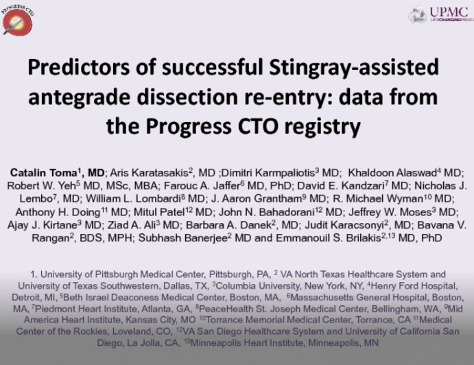 TCT 273: Predictors of Successful Stingray-Assisted Antegrade Dissection Re-entry: Data from the Progress CTO Registry