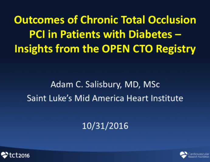 TCT 260: Outcomes of Chronic Total Occlusion PCI in Patients with Diabetes – Insights from the OPEN CTO Registry